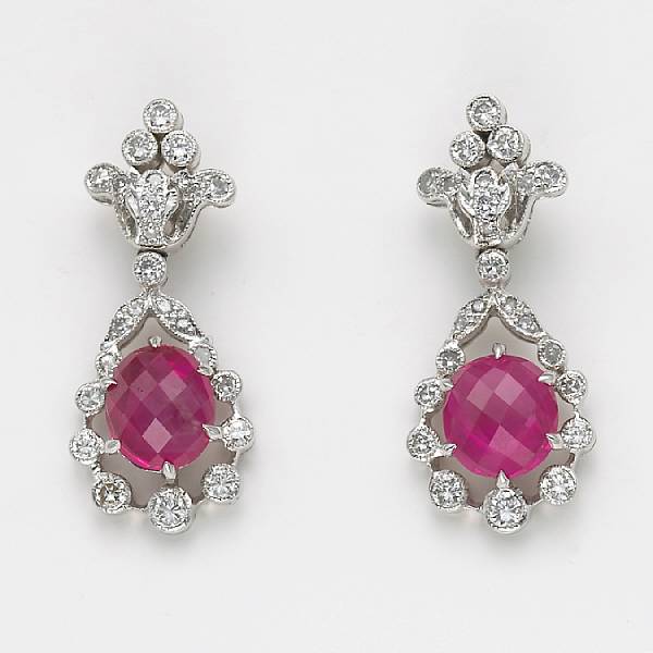 Appraisal: A pair of ruby diamond and eighteen karat white gold