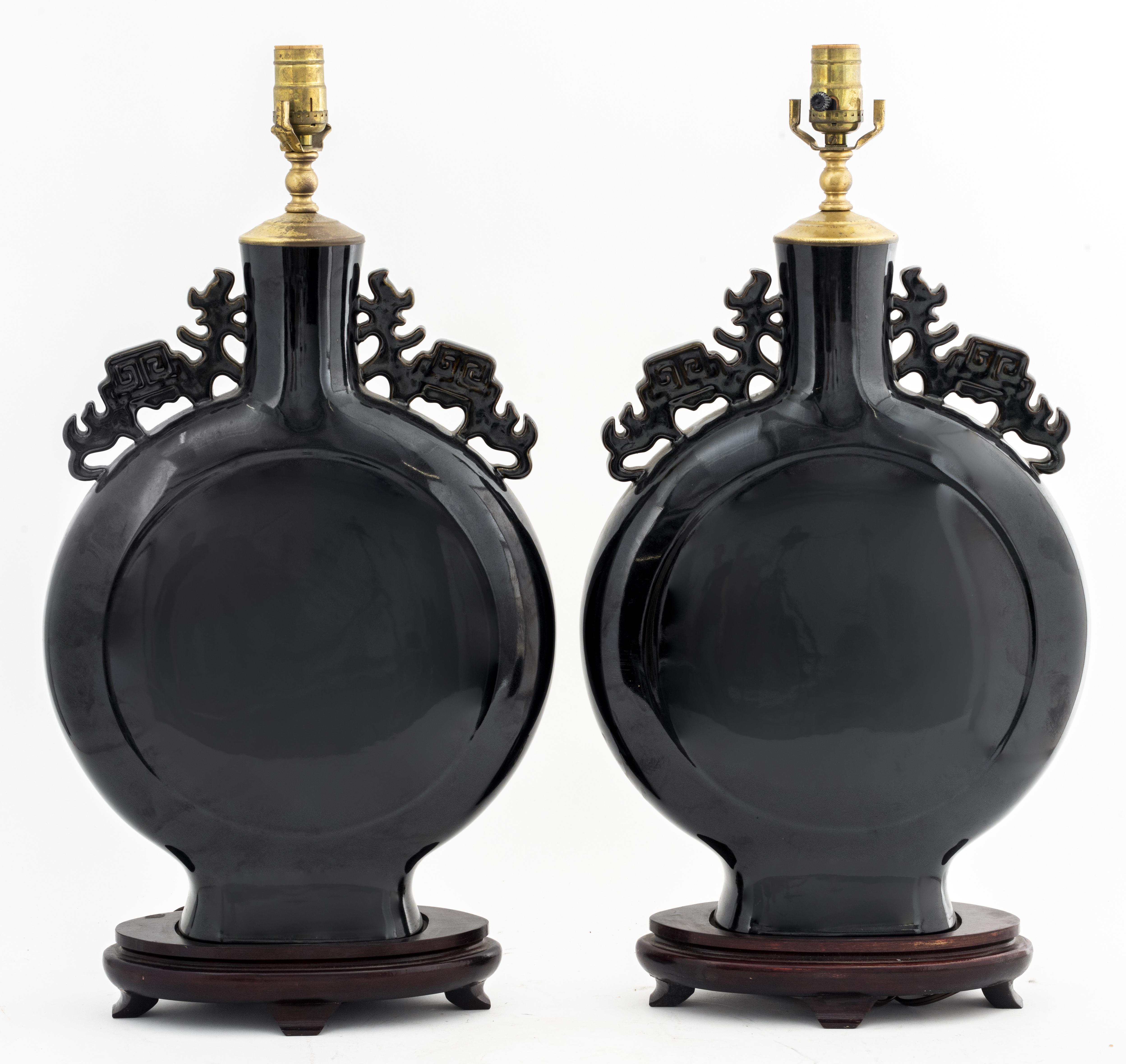 Appraisal: ASIAN MANNER BLACK CERAMIC VASE TABLE LAMPS PR Asian manner