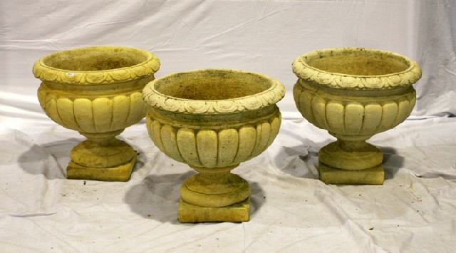 Appraisal: Three white composite campagna form pots each cm high