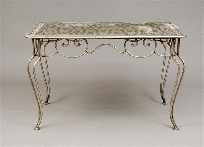 Appraisal: Mid-Century Painted Wrought-Iron and Sheet-Metal Table x x in Provenance