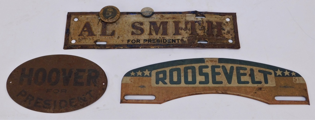 Appraisal: ANTIQUE TIN POLITICAL LICENSE PLATE TOPPER United States Early th