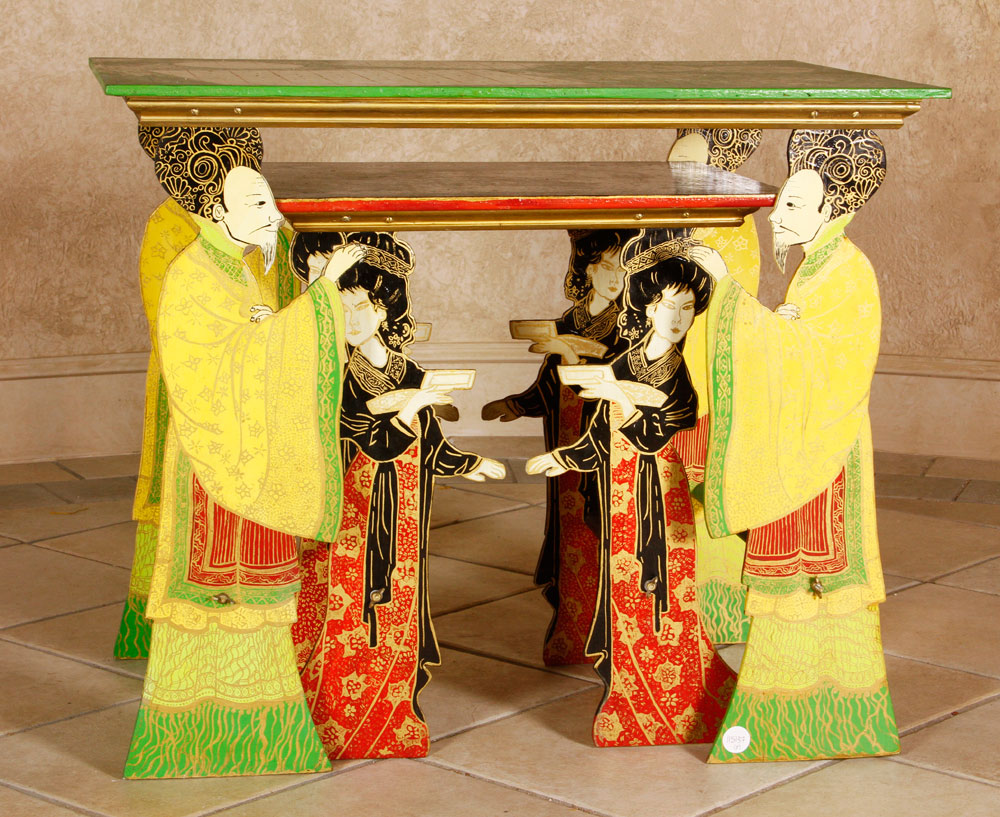 Appraisal: - Japanese Style Side Tables Two side tables hand painted