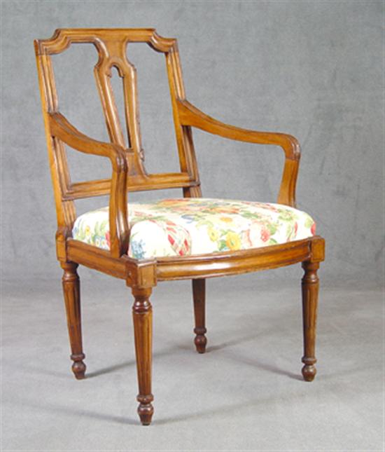 Appraisal: Country French Mahogany Open Armchair Circa Beaded edges Pierced backsplat