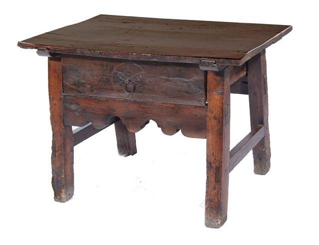 Appraisal: AN EARLY SPANISH CHESTNUT SIDE TABLE the rectangular plank top