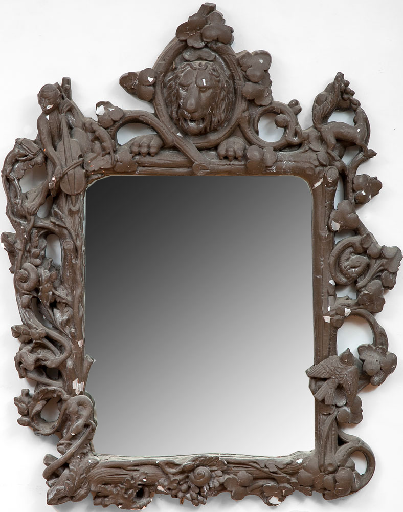 Appraisal: Baroque Style Molded Plaster Mirror With lion-head crest x in