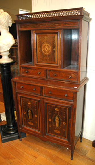 Appraisal: AN EDWARDIAN ROSEWOOD AND MARQUETRY SALON CABINET In the Sheraton