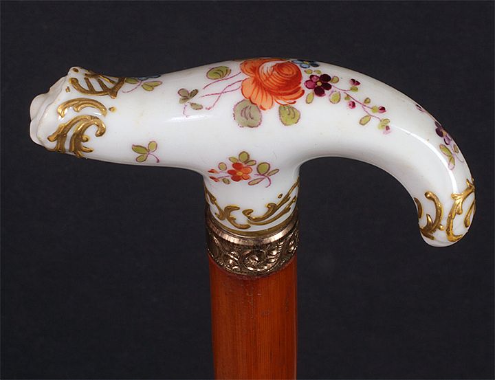 Appraisal: Porcelain Dress Cane Ca - A dainty probably Meissen hand-painted