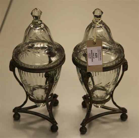 Appraisal: A pair of neo-classical revival cut glass covered bonbonnieres with