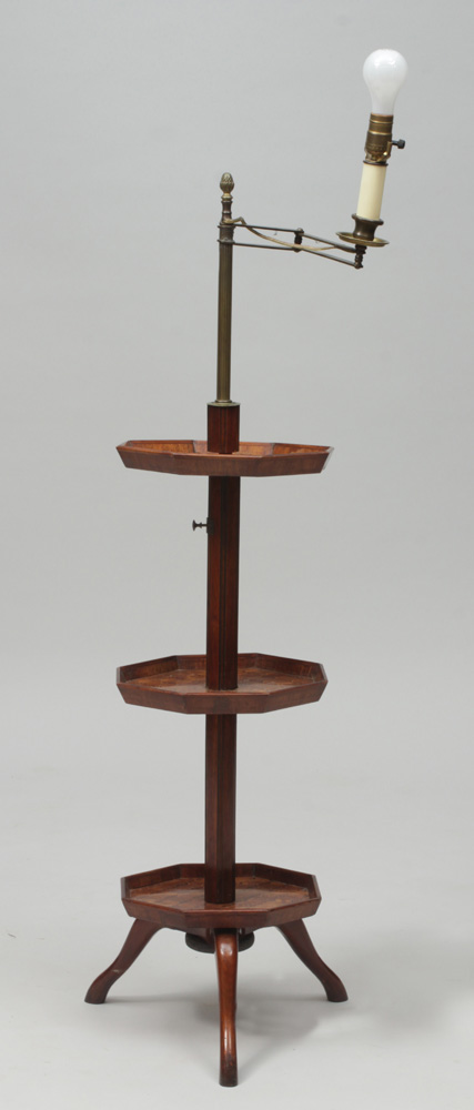 Appraisal: Directoire Style Kingwood and Tulipwood Parquetry Three-Tiered Floor Lamp Overall