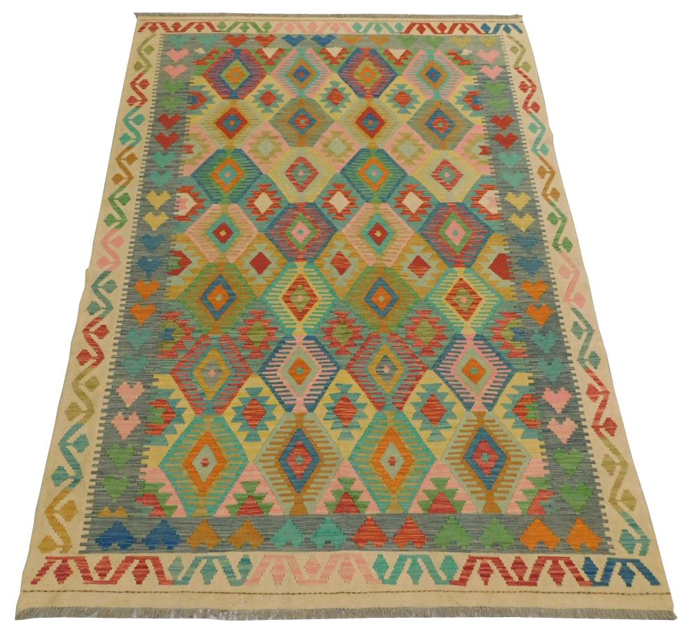 Appraisal: RUG Turkish Kilim ' x ' hand-woven wool on cotton