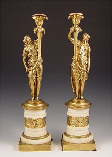 Appraisal: PAIR REGENCY PERIOD GILT BRONZE FIGURAL CANDLE STANDS ''