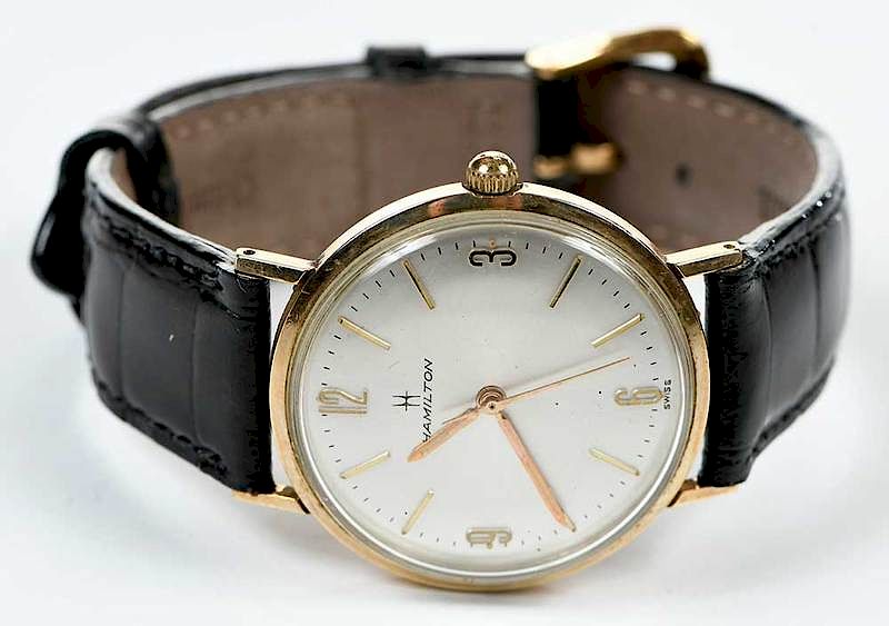 Appraisal: Hamilton kt Gold Watch mm case gold-tone hour marks and