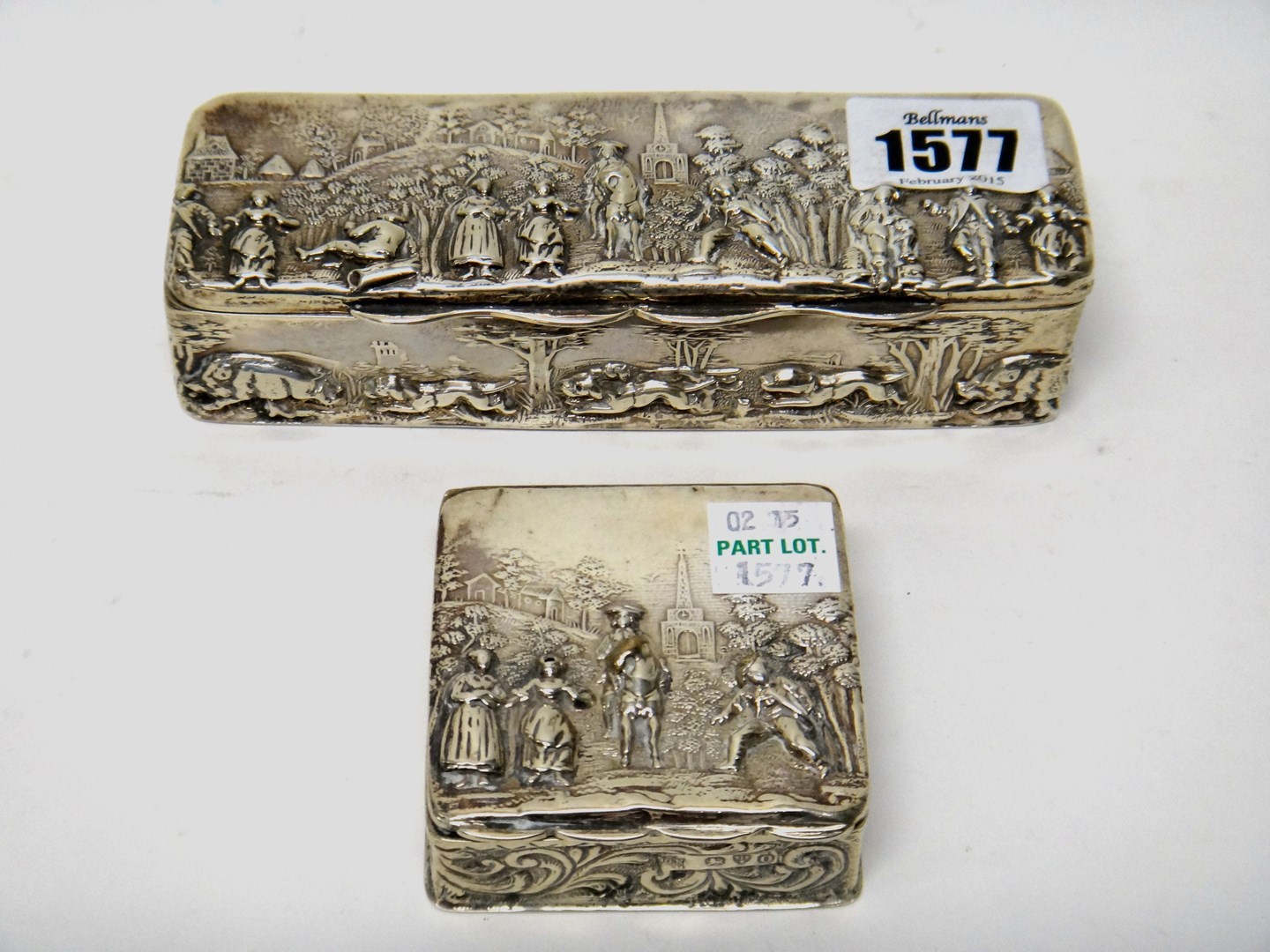 Appraisal: A silver rectangular hinge lidded trinket box the exterior decorated