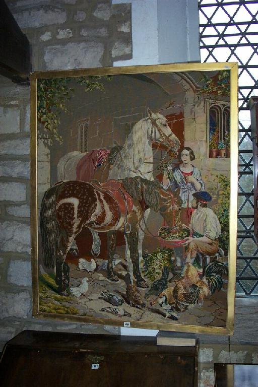 Appraisal: A large th century hand worked tapestry panel showing horses