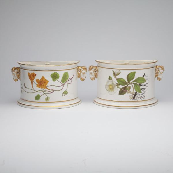 Appraisal: Pair of Derby Demi-Lune Botanical Bough Pots c each painted