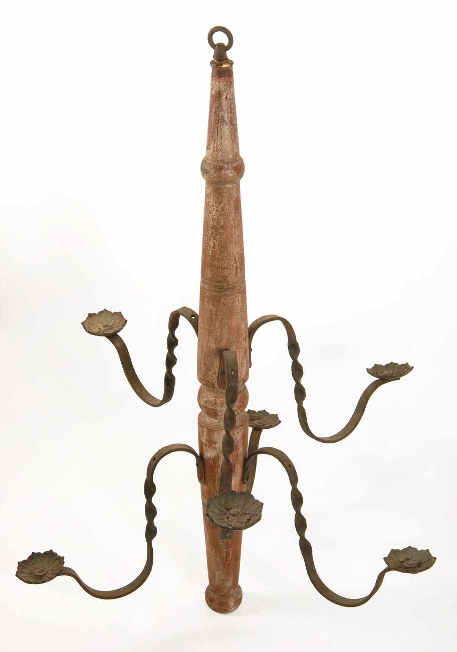 Appraisal: PAINTED WOOD AND IRON CHANDELIER Late th Early th CenturyTurned