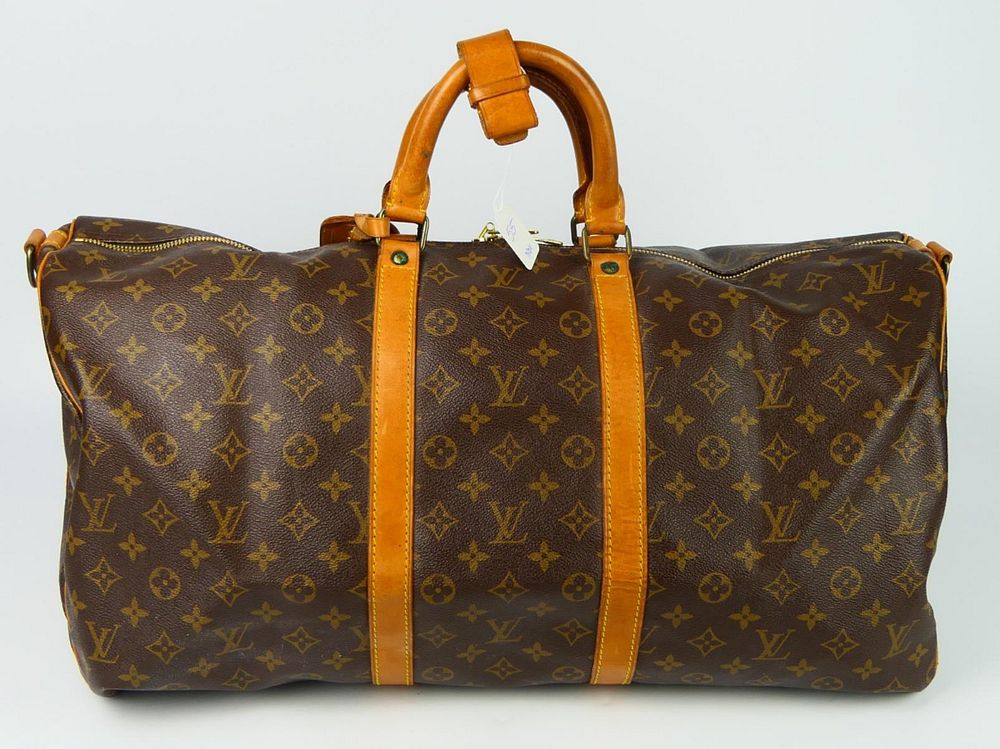 Appraisal: LARGE LOUIS VUITTON MONOGRAMED KEEPALL BAG Measures long used but