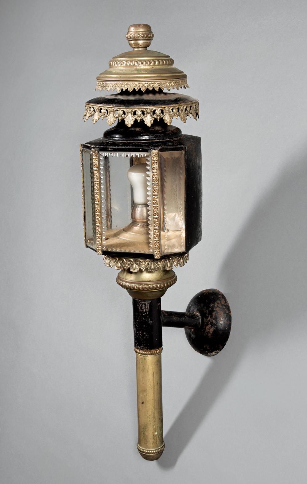 Appraisal: English Silvered and Tole Peinte Carriage Lantern th c electrified