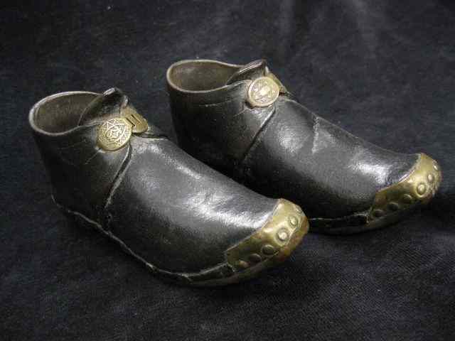 Appraisal: Pair of th Century Child's Dutch Shoes wood leather brass