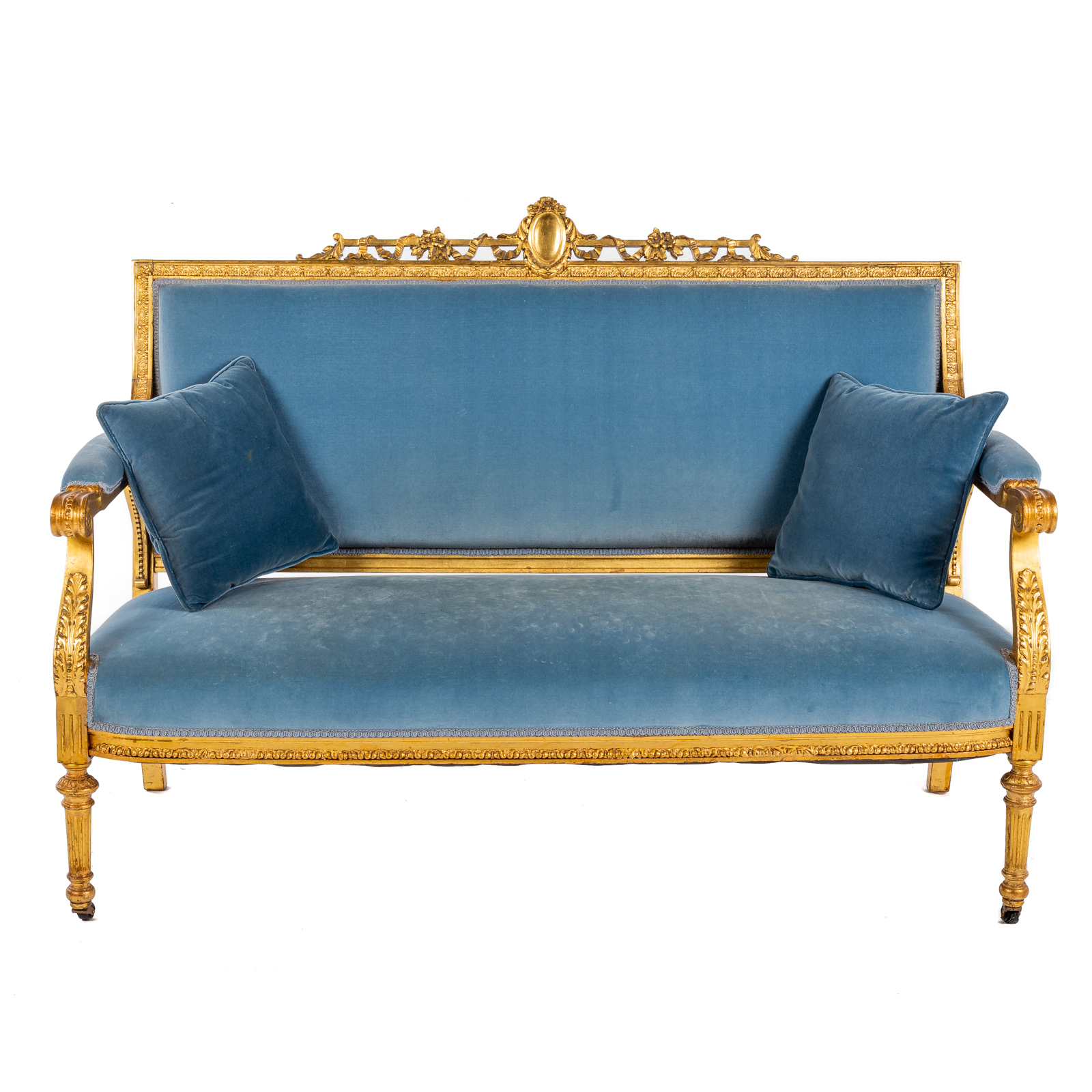 Appraisal: LOUIS XVI STYLE GILTWOOD SETTEE Early th century with elaborately