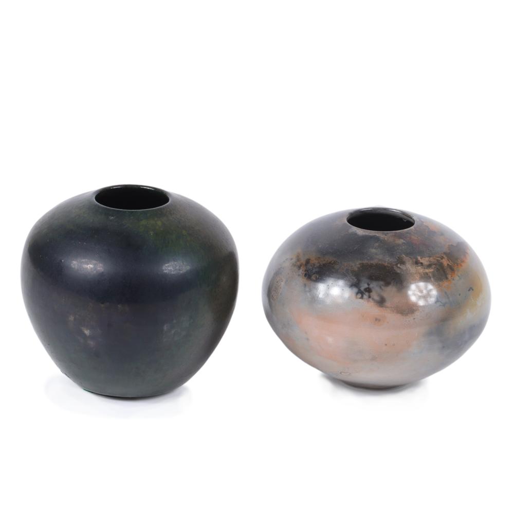 Appraisal: TWO GLAZED STUDIO POTTERY ORB VESSELS NANCEE MEEKER TALLER VASE