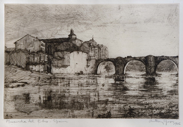 Appraisal: ANTHONY GROSS b 'Miranda Del Elbro - Spain' etching pencil