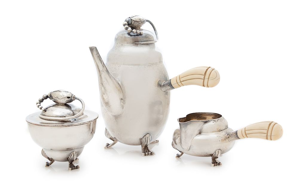 Appraisal: A Silver Three-Piece Tea Service Maker's Mark Unknown th Century