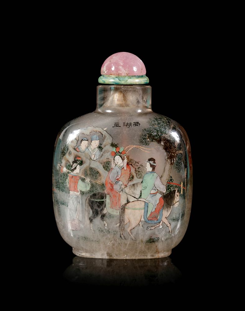 Appraisal: An Inside Painted Rock Crystal Snuff Bottle Height overall in