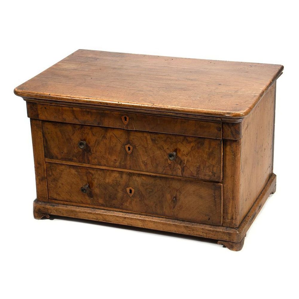 Appraisal: Burl Walnut Miniature Chest of Drawers With three drawers ending