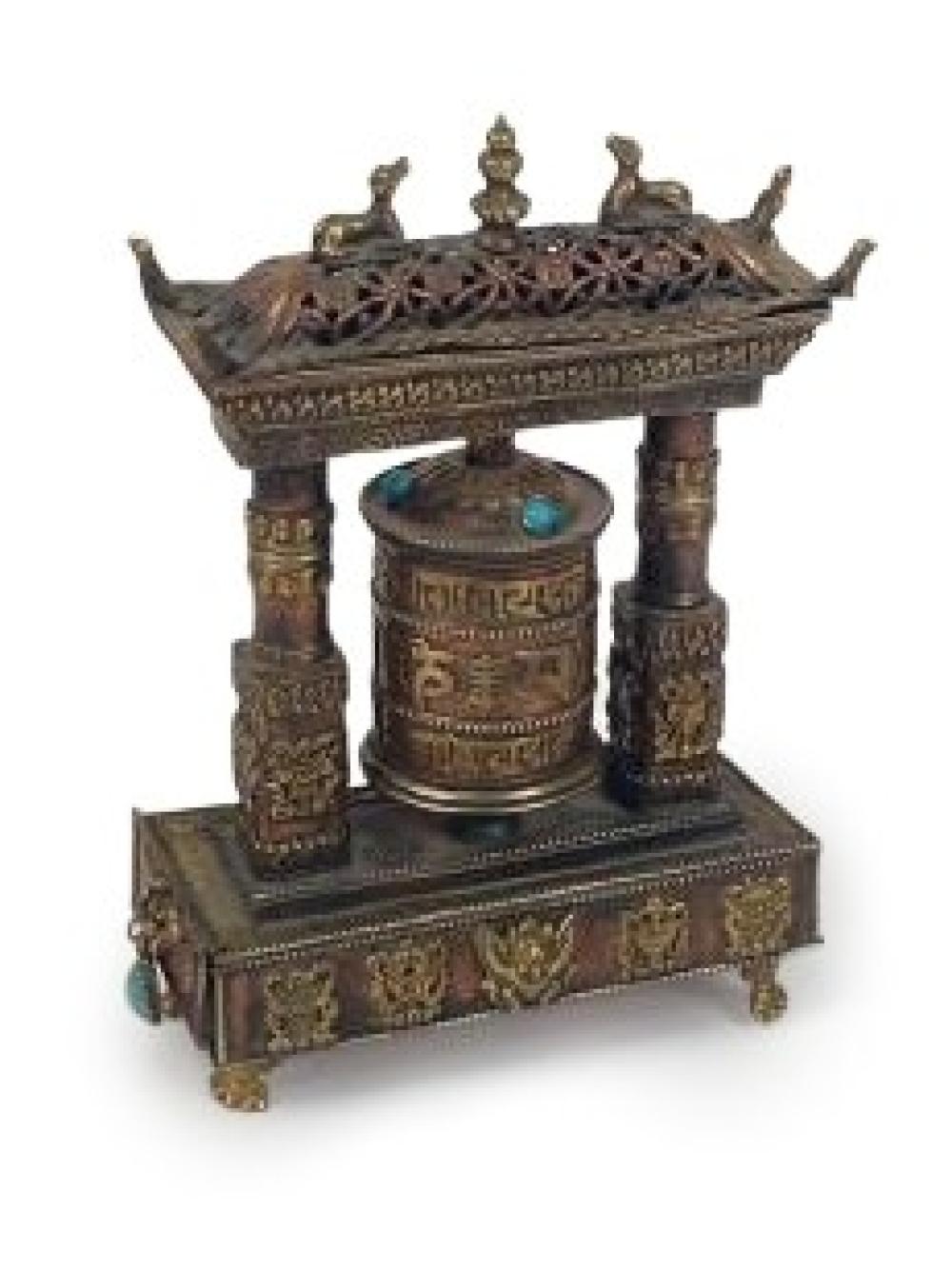 Appraisal: TIBETAN BUDDHIST POTALA GATE FRAME OM MANI PRAYER WHEEL AND