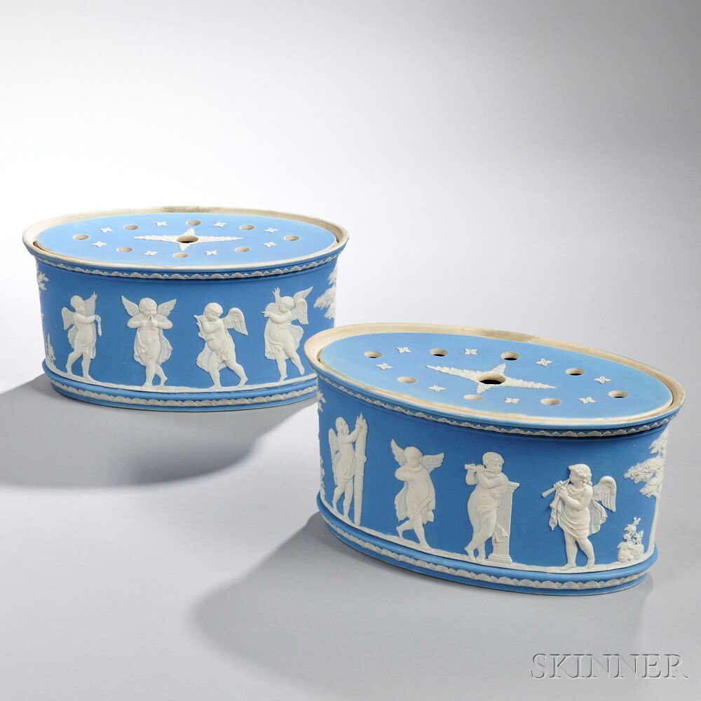 Appraisal: Pair of Wedgwood Light Blue Jasper Dip Bough Pots and