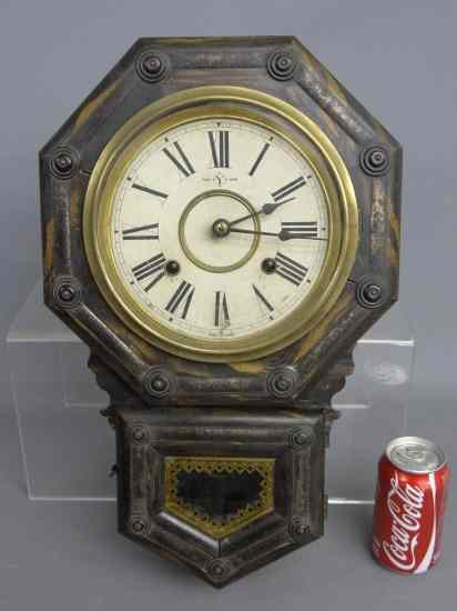 Appraisal: th c schoolhouse clock Labeled ''S Kato Nagoya Japan'' ''