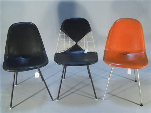 Appraisal: THREE CHARLES AND RAY EAMES STYLE WIRE CHAIRS One black