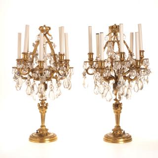 Appraisal: Pair Regence gilt bronze and crystal candelabra Pair Regence gilt