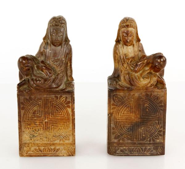 Appraisal: - Pair of Carved Chinese Scholar Figures Pair of carved