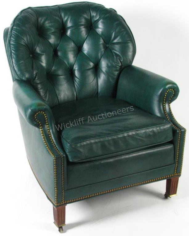 Appraisal: A leather side chair by Hancock and Moore green top-grain