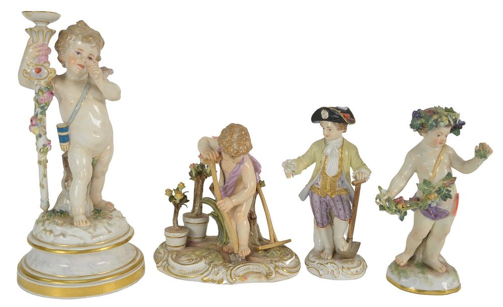 Appraisal: Four Porcelain Figures marked Meissen having the crossed swords on