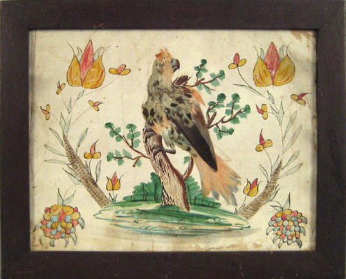 Appraisal: Pennsylvania watercolor and feather drawing th c depicting a parrot