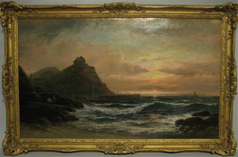 Appraisal: GEORGE HENRY JENKINS BRITISH COASTAL SCENE WITH PIER Oil on