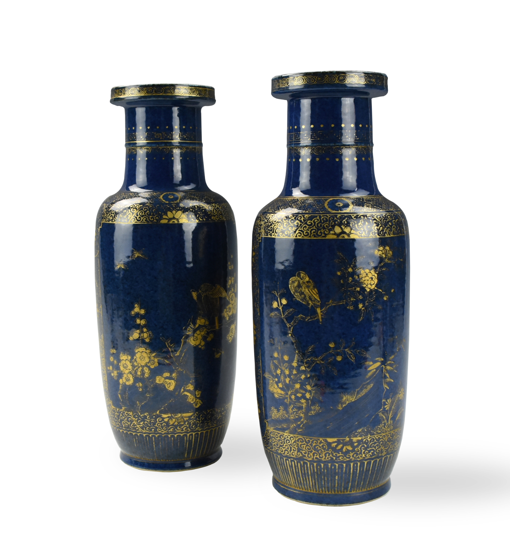 Appraisal: PAIR OF CHINESE GILT POWDER BLUE GLAZE VASE TH C