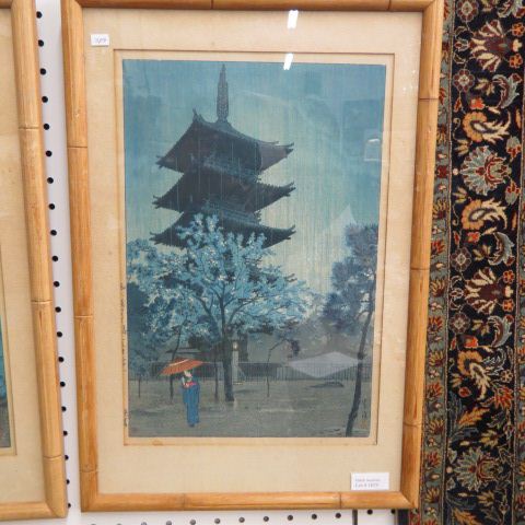 Appraisal: Shiro Japanese Woodblock Print a rainy evening in Ueno Park