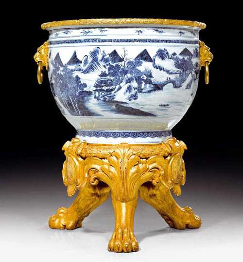 Appraisal: IMPORTANT CACHEPOT WITH BRONZE MOUNT the porcelain from China th