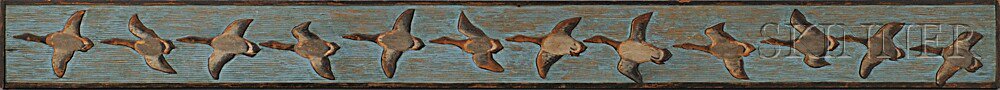 Appraisal: Carved and Polychrome Pine Panel of Twelve Canada Geese America