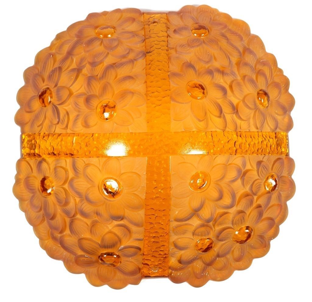 Appraisal: Vintage amber shade with frosted floral and geometric designs The