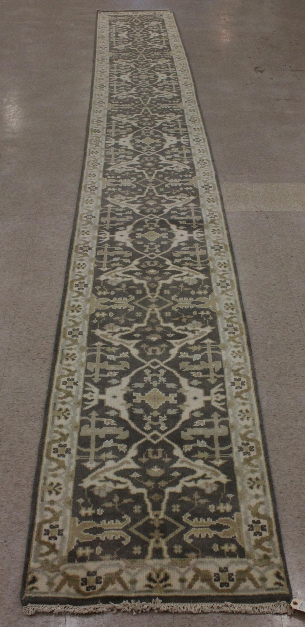 Appraisal: HAND KNOTTED ORIENTAL RUNNER Turkish Oushak design ' x '