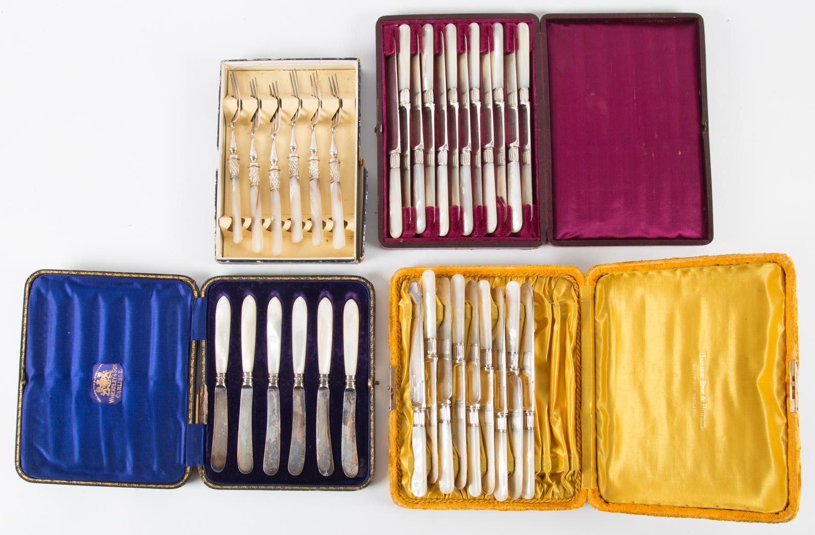 Appraisal: Four boxed mother-of-pearl handled flatware sets