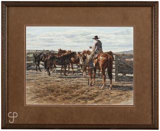 Appraisal: Joelle Smith ''Sizin' 'Em Up'' cowboy on horseback in a