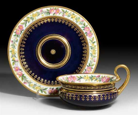 Appraisal: EMPIRE CUP AND SAUCER Sevres circa - Painted by Chaponet-Desyonez