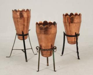 Appraisal: GROUP OF COPPER PLANTERS ON STANDS GROUP OF COPPER PLANTERS