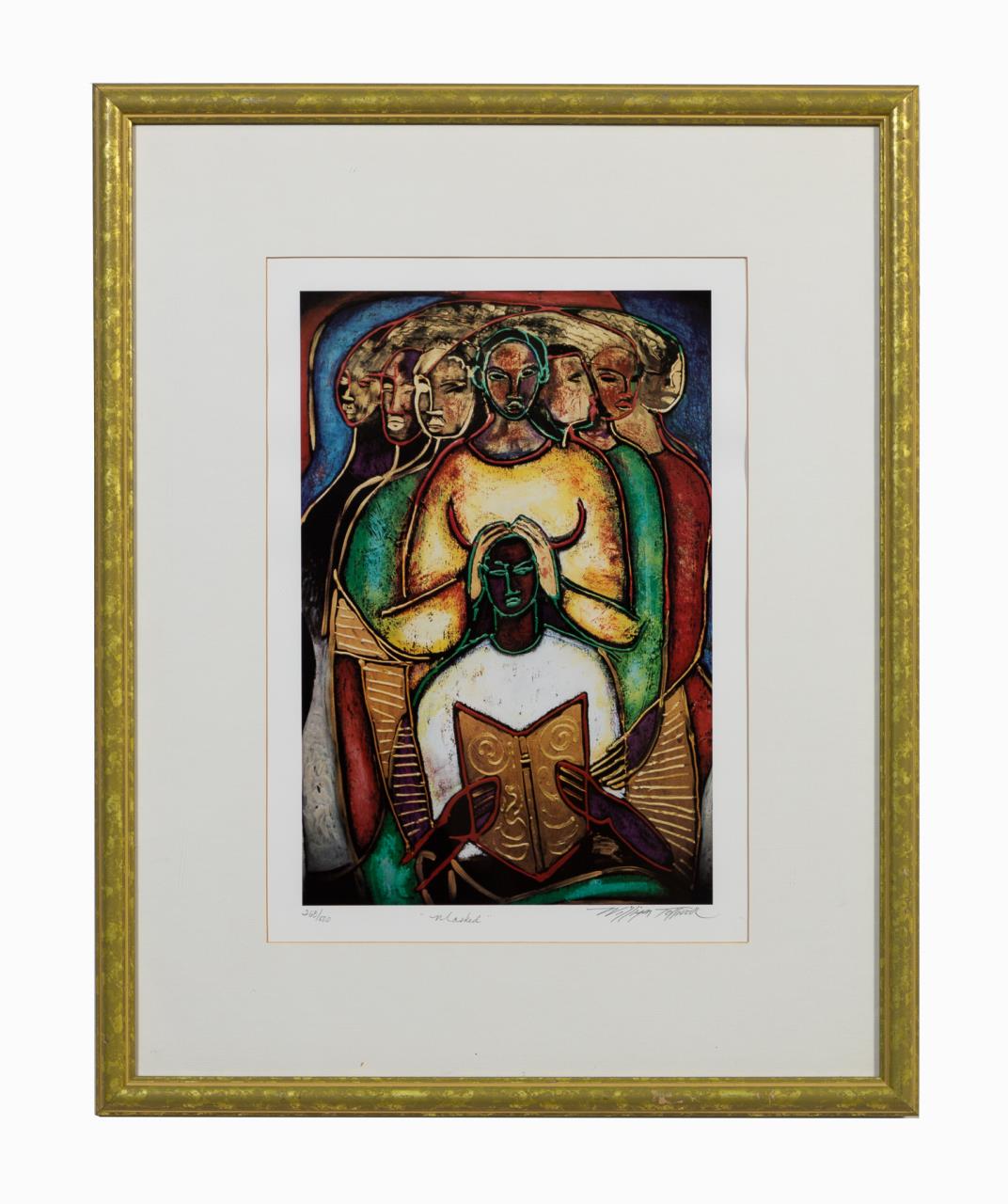 Appraisal: WILLIAM TOLLIVER MASKED FIGURAL SIGNED PRINT William Tolliver American -